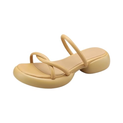 Round Toe Thick Sole Cross Tie Toe Sandals for Women Wearing Thick Heels for External Wear