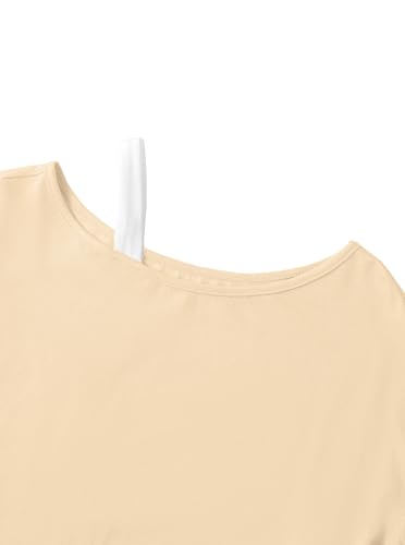 Image of Girls Off The Shoulder Tops Asymmetrical Short Sleeve Crop Top Cute Summer Tee Shirts Apricot 9-10 Years