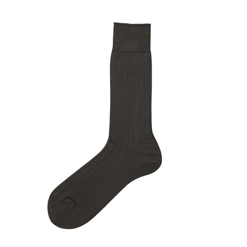 耐久リブ厚手クルーソックス【ダークブラウン】