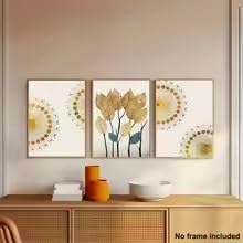 Soleil doré décoration moderne salon, triptyque de tableaux abstraits vintage 20x30 cm