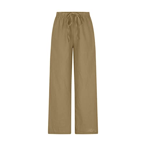 MINzYI Womens Linen Wide Leg Pants Drawstring Elastic Waist Palazzo Pant Summer Casual Lightweight Beach Trousers with Pocket3