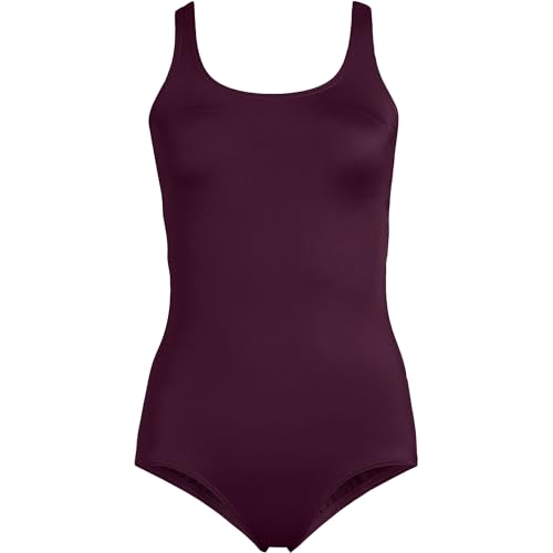 Lands' End Womens Chlorine Resistant Tugless Tank Soft Cup One Piece Swimsuit Dark Wine Long Torso 163