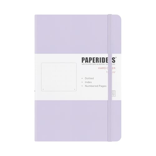 PAPERIDEAS ノート A5 ハードカバー ゴムバンド付き 上質紙100g 180°開き ページ番号・目次・栞紐2本付き 新モランディカラーシリーズ (ドット, リリックパープル)の商品画像（Amazon）