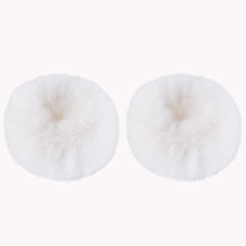 2 PCS White Faux Rabbit Fur Fuzzy Scrunchies - Fluffy