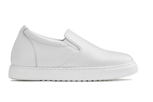 CALTO Men's Invisible Height Increasing Elevator Shoes - White Nappa Leather Slip-on Lightweight Casual Loafers - 2.6 Inches Taller - T1022 - Size 9 D(M) US2