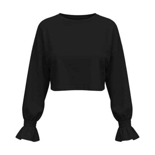 JiXiang Cropped Sweatshirts for Women Crewneck Ruched Long Sleeve Pullover Tops Oversized Workout Casual Y2K Going Out Shirts - image 5