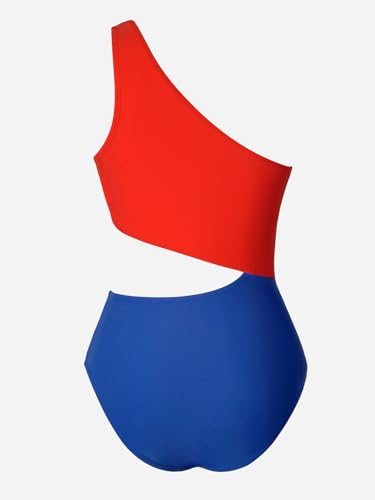 Image of CUPSHE Women One Piece Swimsuit One Shoulder Bathing Suit Cutout Monokini | Removable Soft Cups, Color Block, Classic Bum Coverage, Swim Suit For Beach Vacation Cruise Pool Party