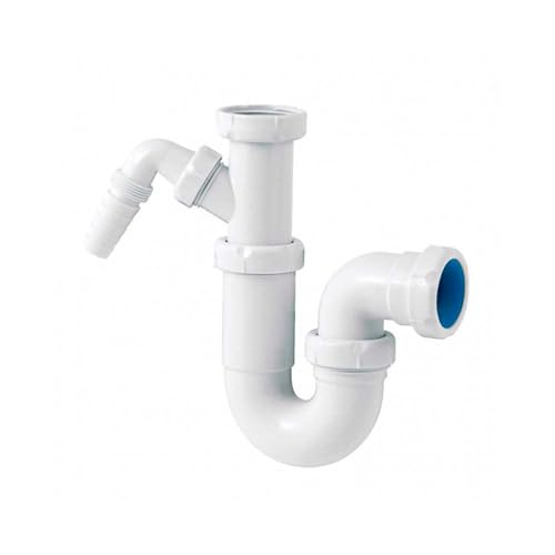 CABLEPELADO Sifón para Fregadero con Conexión para Lavavajillas o Lavadora | Tubo Desagüe Universal 1½' + Salida ¾' | Incluye Juntas de Sellado | PVC Blanco de Alta Resistencia