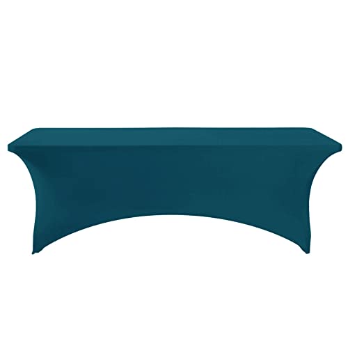 Image of FORLIFE Spandex Table Covers,Fitted Tablecloth for Rectangular Tables, Stretch Patio Table Covers, Universal Spandex Table Cover for Wedding, Banquet, Party (8ft,Peacock)