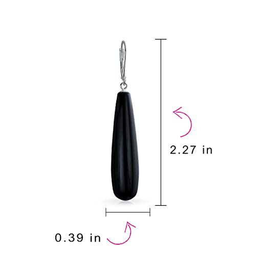 Long Simple Linear Quartz Turquoise Onyx Lapis Lazuli Gemstone Elongated Teardrop Lever Back Dangle Earrings Western Jewelry For Women Teen .925 Sterling Silver4