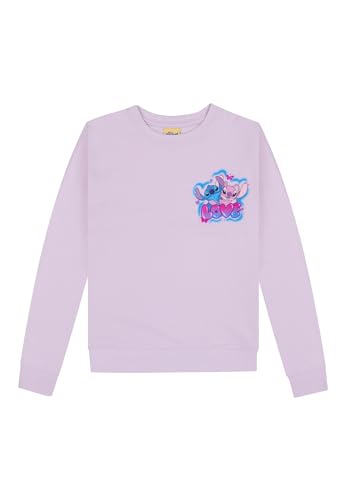 Disney Lilo and Stitch Sudadera para niña – Stitch y Angel Love – Jersey adolescente niña – Sudadera con capucha – Algodón – Stitch Sachen – Manga larga, Color lila., 122-128