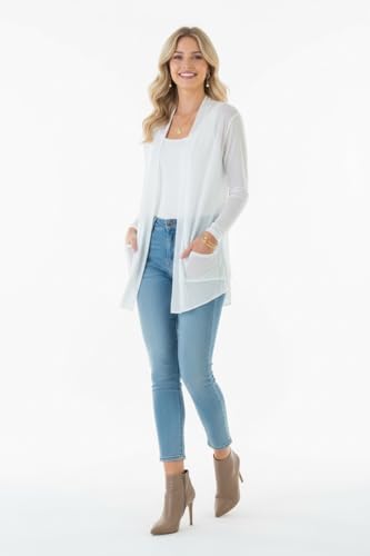 Image of ToBeInStyle Womens Open Front Long Sleeve Lightweight Asymmetrical Draped Cardigan with Side Pockets
