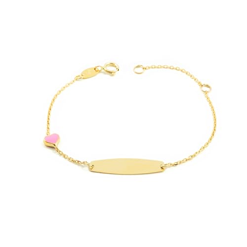 Monde Petit Pulsera Niña Oro Amarillo 9K Esclava Corazón Rosa Brillo 14 cm - Certificado Garantía - 1432
