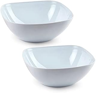 Plastic Classic Breakfast Serving Bowl Dish Tray for Cereal Curry Noodles Pasta Xmas Party Dessert Snack Soup Picnic, Stackable, Reusable Tableware (175ML - 4 x Square Bowls (White))