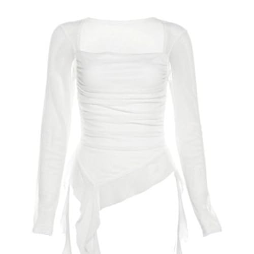 Image of Women's Y2K Long Sleeve T Shirt Classic Streetwear for Wedding Dating Gothic XL White