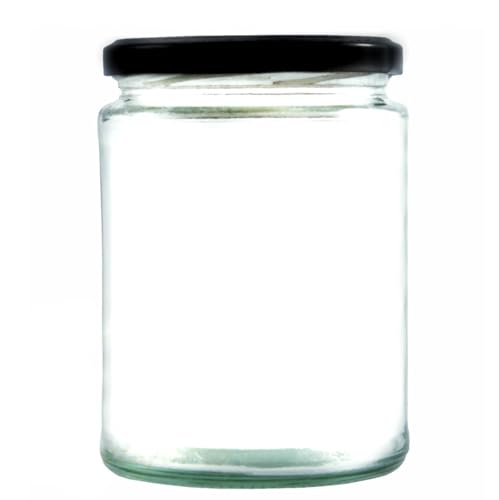 500ml Glass Food Jar with airtight Lid - A Deluxe Jam Jar for Marmalade, Honey and Home Preserves (Black Lid, Pack of 36)