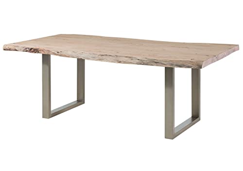 MASSIVMOEBEL24.DE Table à Manger 210x110cm Fer et Bois Massif d'acacia laqué (Natural Stone) - Freeform #129