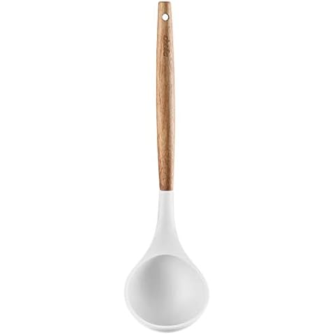Chefa USA Silicone Soup Ladle - with Wooden Handle, Non-Stick Cookware Heat Resistant Kitchen Utensil - White Cover