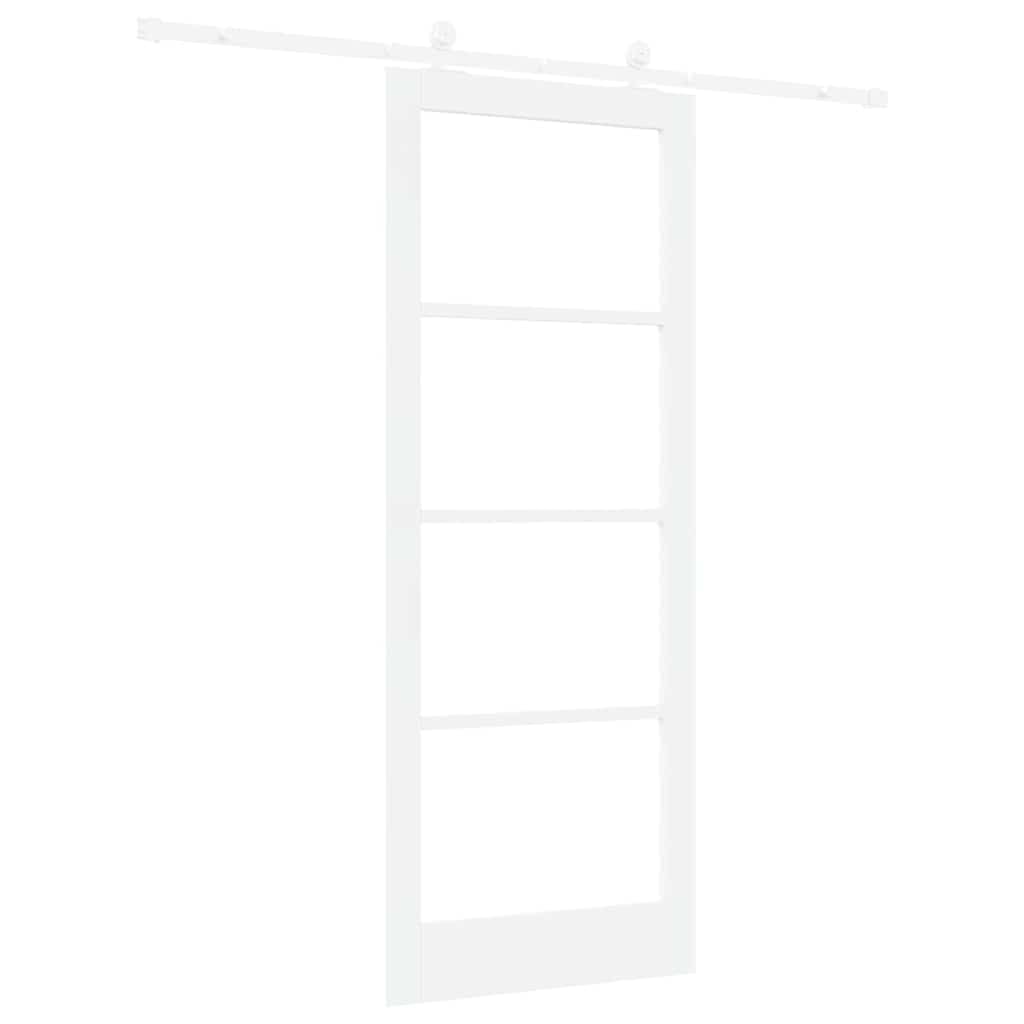 Puerta corredera ORKDAL blanca 83x211cm de madera maciza de pino y vidrio, interior para salón, dormitorio, cocina o garaje, deslizamiento silencioso, transmisión de luz y privacidad