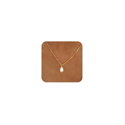 Gold Pearl Necklaces for Women Trendy, Single Pearl Drop Pendant Necklace 14k Dainty Gold Necklace for Women Simple Wedding Pearl Choker Bridesmaids Necklace Prom Jewelry Gifts