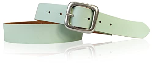 Fronhofer Genuine Leather Belt Square Silver Buckle 1.2 inches, Size:waist size 33.5 inch (85 cm), Color:Pistachio