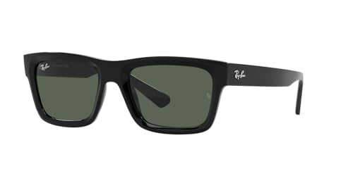 Ray-Ban Mens RB4396F Warren Low Bridge Fit Rectangular Sunglasses, Black/Dark Green, 57 mm
