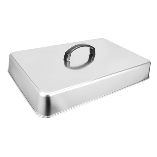 KONTONTY Cloche Alimentaire Rectangulaire En Acier Inoxydable 43,5x28,3 Cm Pour Plaque De Cuisson Et Barbecue, Couvercle Vapeur Robuste Fondre Le Fromage,...