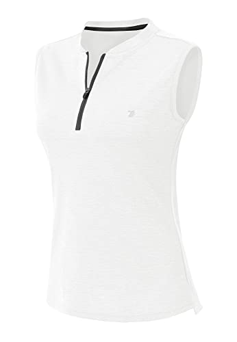 YSENTO Women's Golf Apparel Shirts Clothes Outfits Sleeveless 1/4 Zip Collarless Dry Fit UPF 50+ Tennis Polo Tank Tops