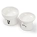 FOREYY Raised Cat Food and Water Bowl Set, Elevated Ceramic Cat Feeder Bowls with Anti Slip Band, Porcelain Pet Dish with Stand, Stress Free, Backflow Prevention, Dishwasher and Microwave Safe