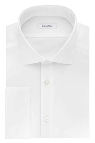 Calvin Klein Men's Non Iron Slim Fit Herringbone French Cuff Dress Shirt, White, 16.5" Neck 36"-37" Sleeve4
