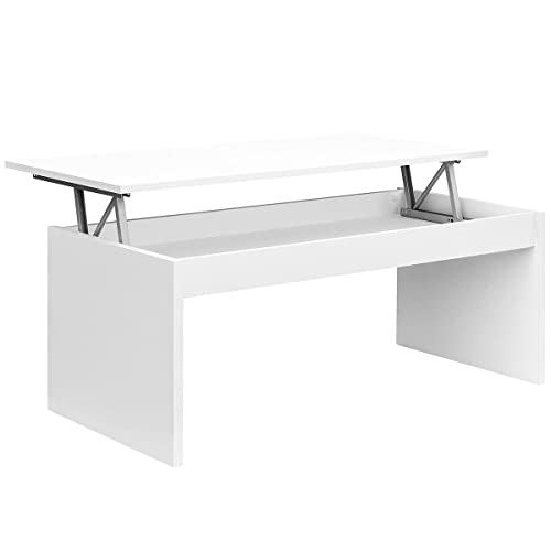 COMIFORT Ausziehbarer Höhenverstellbarer Couchtisch - Funktionaler Wohnzimmertisch mit Viel Stauraum, Modern, Elegant, Sehr Robust, 2 Beine, Farbe: Weiß, Ökologisch Cover