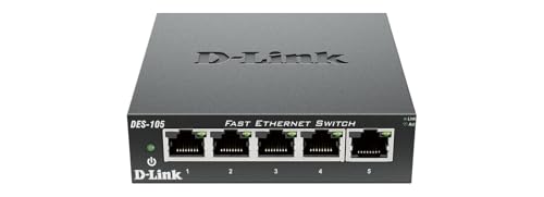 D Link DES 105 – Switch de red con 5 puertos LAN Fast Ethernet 10/100 Mbps RJ 45, no gestionable Layer 2, carcasa metálica, color negro