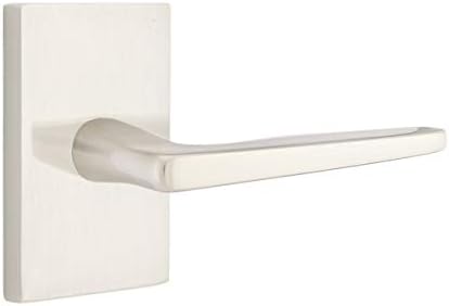 Miniatura 1 de EMTEK Maniquí rectangular moderno de roseta, par con palanca Hermes con acabado a juego, opción de 6 acabados, 5052HERUS15, níquel satinado (US15)