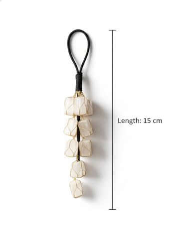 Image of White Tourmaline Crystal Rough Tumble Chunks, Natural Stone for Protection, Vastu Correction, Negative Energy Shield, Evil Eye Protection, Hanging Ornament (White)