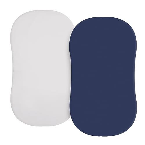 Image of PHF Soft Bassinet Sheets, 2 Pack Silky Comfy Breathable Cradle Sheets for Baby Boys Girls, Univeral Fit for Most Cradle and Bassinet Mattress, Light Grey & Navy