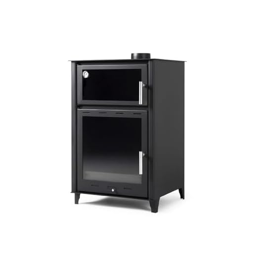 Estufa de leña grande con horno modelo E 13Kw | Chimenea moderna de leña con puerta cristal | Estufa de leña clásica para salón