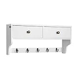 SoBuy® FRG178-W Wandschrank Wandgarderobe Wandregal Hängeregal mit 2 Schubladen und 5 Haken MDF weiß