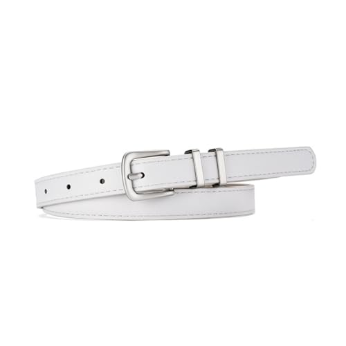 ESTCNK Womens Belts Silver Metal Pin Buckle Leathers Thin Belt Waistband for Jeans, White, As detailed description
