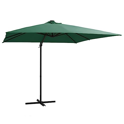 Nqyjm Sombrilla con iluminación LED, mástil de acero, 250 x 250 cm, verde, para balcón, jardín, terraza