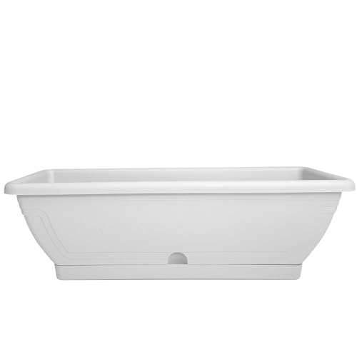 Sicignano | Fioriera Balconetta Venezia con Sottocassetta e Raccoglitore per Acqua, Design Raffinato con Decorazioni Floreali - Balcone Terrazzo Giardino Esterno Interno (Bianco, 50 cm)