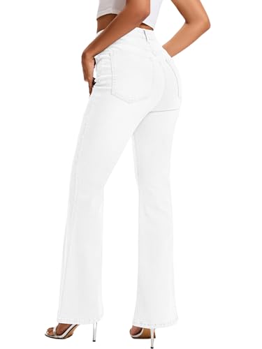 High Waist Flare Jeans for Women Stretchy Vintage Washed Bell Bottom Slim Bootcut Jeans(White,XXL)2