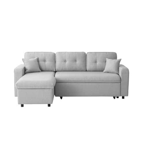 LOUNGITUDE Marius - Canapé d'angle Convertible réversible en Tissu - Gris Clair