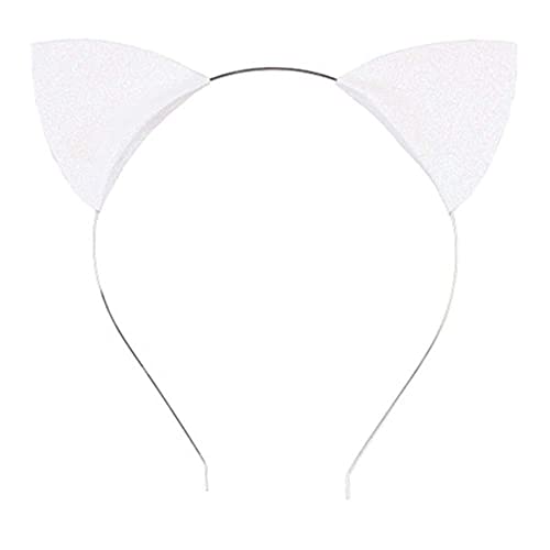 ZOONAI Diadema con orejas de gato con purpurina para Halloween, Navidad, cosplay, fiesta - Blanco - talla única