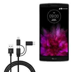 BoxWave Cable Compatible with LG G Flex 2 - AllCharge 3-in-1 Cable - Jet Black