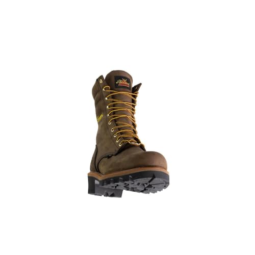 Thorogood Logger Series 9” Waterproof Steel Toe Work Boots for Men - Premium Leather with Storm Welt Construction and Slip-Resistant Vibram Outsole; EH Rated, Studhorse Brown - 10 XW US3