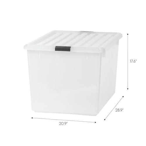 Image of IRIS USA 144 Qt Stackable Plastic Storage Bins with Lids, 3 Pack - BPA-Free, See-Through Organizing Solution, Latches, Durable Nestable Containers, Secure Pull Handle, Made in USA - Clear