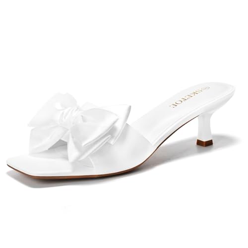 SKETOE Kitten Heels for Women Cute 2Inch Bow Heels Square Open Toe Heels for Wedding & Party Sandals