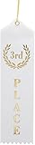 3rd Place Winner Award Ribbons (12 Pack) Navy Blue, Red and White with Gold Writings! Includes Event Card & String (3rd Place - White)