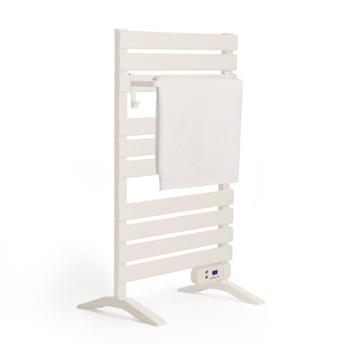 CREATE / Warm Towel 500W / Porte-Serviettes électrique Blanc cassé avec Pieds et étagère 1 Barre / 103x5x55 cm/pour Sol ou Mur, minuteur, écran LCD, Basse consommation, temporisateur