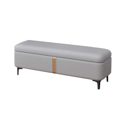 Banco de almacenamiento tapizado con estructura de madera y parte superior de cuero, solución versátil de asiento y almacenamiento para dormitorio, sala de estar, entrada (gris claro, 80 x 40 x 40 cm)